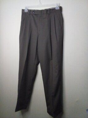 Nautica Pants Men 32 x 30 Pleats Dress Pants 100% Wool Cuff Hem Brown